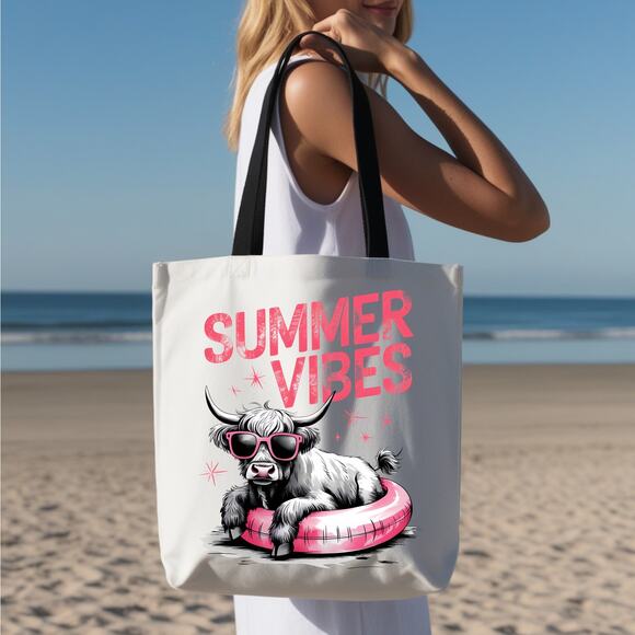 Summer Vibes Highland Cow Tubing Beach Tote Bag - Picture 2 of 3